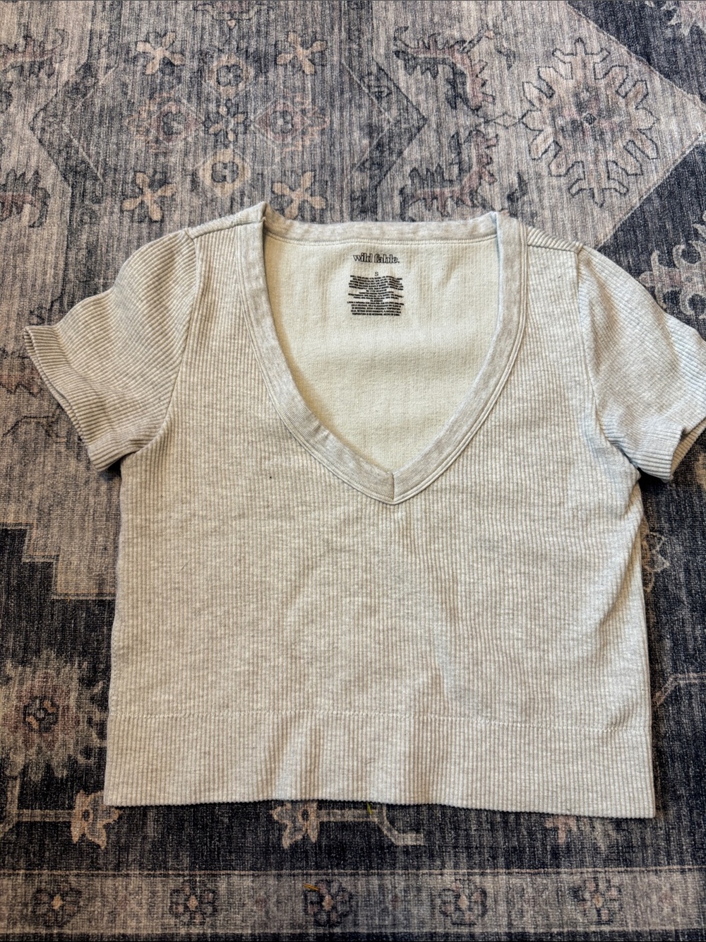 wild fable Light Cream Ribbed V-Neck Crop Top